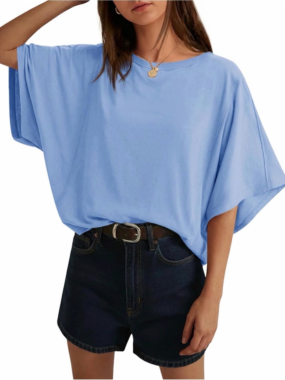 Women's Light Blue Relaxed Short-Sleeve Blouse